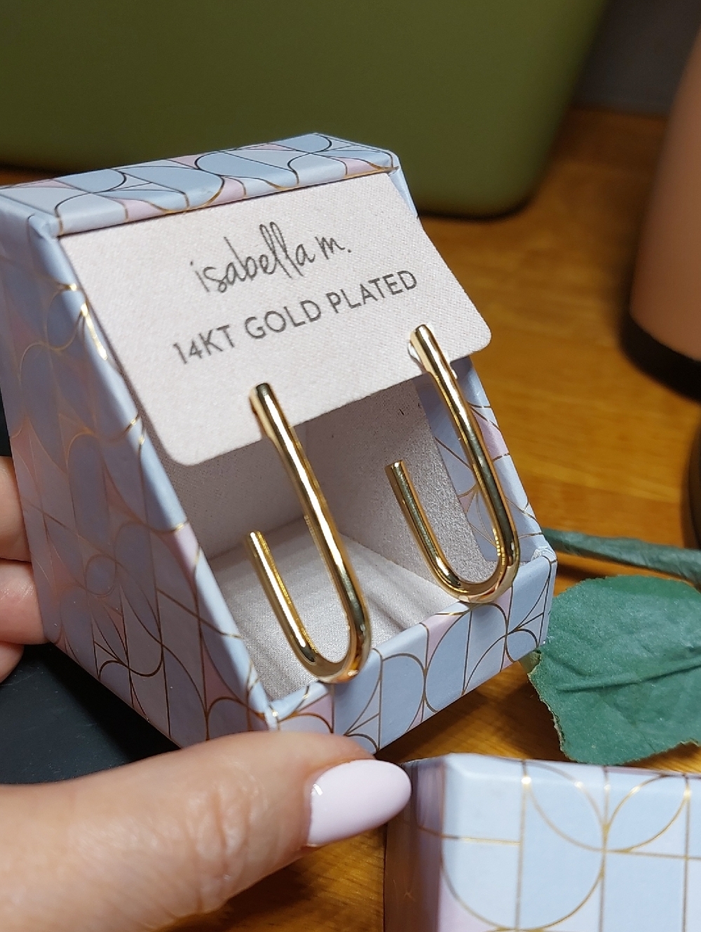 💚2/$25 Isabella M. 14k Gold Plated Oblong Hoop 1.5" Earrings NIB